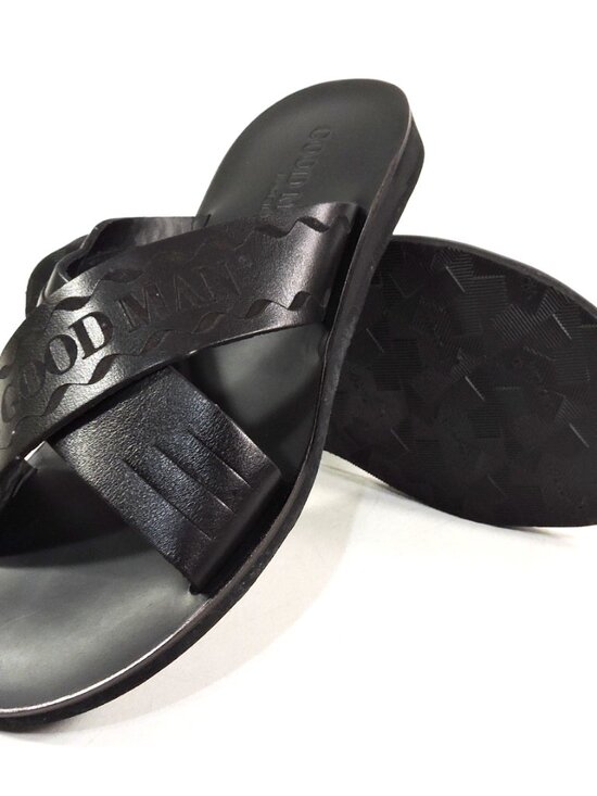 GOODMAN ?? MEN\'S BLACK SOFT LEATHER COMFORT SUMMER FLAT SANDALS